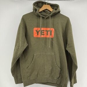 YETI Hoodie Men Large Green W/ Orange Logo Outdoor Pullover Sweatshirt Fleece
